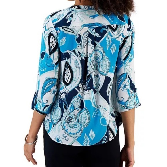 New Petite Printed Henley-Neck 3/4-Sleeve Top, Created for Macy's - Picture 2 of 4
